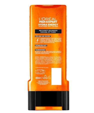 L'Or al Paris Men Expert XXL Shower Gel & Shampoo for Men | 400ml (4 Pack) - Body Hair & Face Cleanser with Taurin & Hydra Energy - Buy Online on GoSupps.com