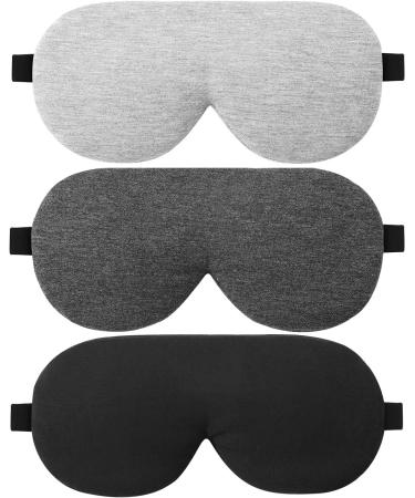 3 Pack Organic Cotton & Bamboo Sleep Eye Masks by Alaska Bear - No Pressure Contoured Design - Black, Grey, Silver - Buy Online on GoSupps.com