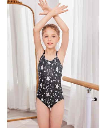 Arshiner Girls Gymnastic Ballet Leotard with Crisscross Straps and Hollow Back - Black/Star Print - Size 6-7 Years - Buy Online on GoSupps.com