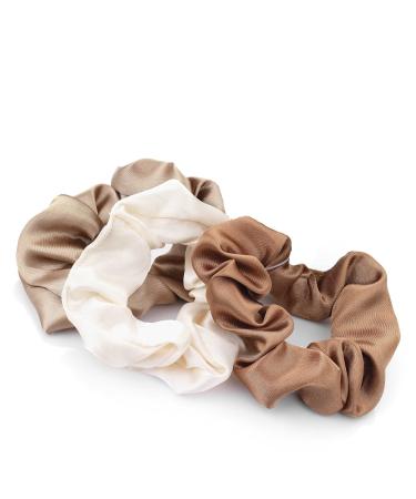 GIZZY Ladies Girls Set of 3 Satin Hair Scrunchies in Shades of Brown Tones.
