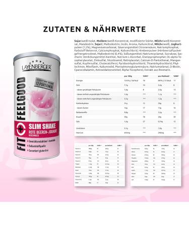 Layenberger Fit+Feelgood Slim Shake Red Currant Yogurt Meal Replacement for Weight Loss and Control Replaces 12 Meals at Only 213 Kcal Per Meal Gluten Free 1 x 396 g - Buy Online on GoSupps.com