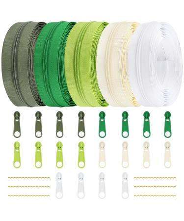 DOITEM 3 mm zipper 14 meters nylon endless zipper set with slider and zipper - 5 colors 3# green white