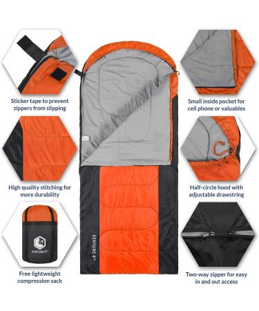 VENTURE 4TH Backpacking Sleeping Bag - Lightweight Warm & Cold Weather for Adults, Kids, Couples - Ideal for Hiking, Camping & Outdoor Adventures - XXL Double Size 4.5lbs | Orange/Gray - Buy Online on GoSupps.com