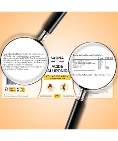 HYALURONIC ACID & MARINE COLLAGEN - Enriched with Vitamins C & E - 2 months cure - 100% natural anti-wrinkle - Anti-aging and joints - 120 capsules - Made in France - Buy Online on GoSupps.com