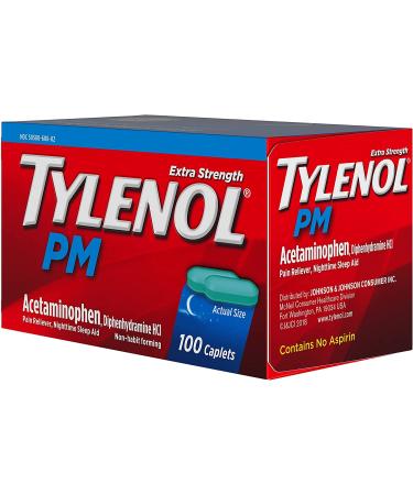 Tylenol PM Extra Strength Caplets 100 ct | Nighttime Pain Relief & Sleep Aid with Acetaminophen & Diphenhydramine HCl - Buy Online on GoSupps.com