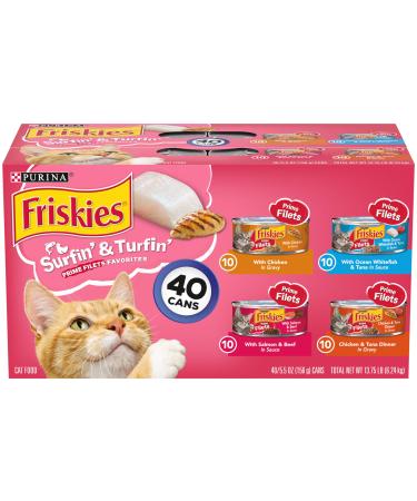 Friskies Purina Wet Cat Food Variety Pack Prime Filets Variety Pack 5.5 Ounce (Pack of 40)