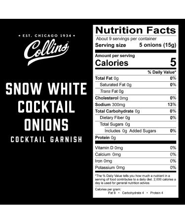 Collins Gourmet Snow White Cocktail Onions - Premium Garnish for Cocktails, Bloody Marys & More - 8oz Jar - Buy Online on GoSupps.com