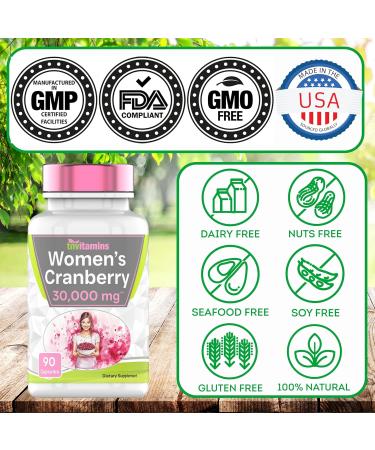 tnvitamins Cranberry Pills for Women: 30 000 mg - 90 Capsules | Urinary Tract Health & Support* | Cranberry Concentrate Extract Vitamin Supplement for Women | Non-GMO | Made in The USA! 90 Count (Pack of 1) - Buy Online on GoSupps.com