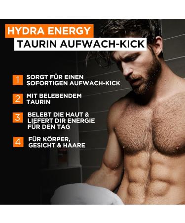 L'Or al Paris Men Expert Hydra Energy Shower Gel for Men - 2x400ml | Body Hair & Face Cleansing with Taurine & Mint - International Shipping Available - Buy Online on GoSupps.com