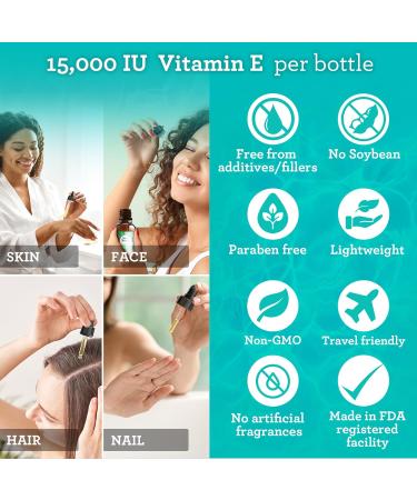 GuruNanda Vitamin E Oil 2 Fl Oz - 100% Pure & Natural Non-GMO Vegan | Nourish Skin Hair & Nails - Coconut Oil Enriched (Pack of 2 - Buy Online on GoSupps.com
