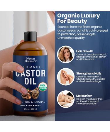 Nexon Botanics Organic Castor Oil for Hair Growth 8 fl oz | Cold Pressed Unrefined Castor Oil for Skin & Hair Care | Aceite De Ricino Organico - Buy Online on GoSupps.com
