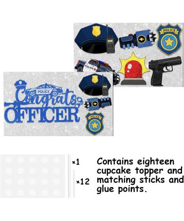 Blue Glitter 1pcs Cake Topper 12pcs Cupcake Topper Pick for Congrats Officer Policeman Theme Decor Supplies Boys Girls 2024 College Graduation Party Decorations - Buy Online on GoSupps.com