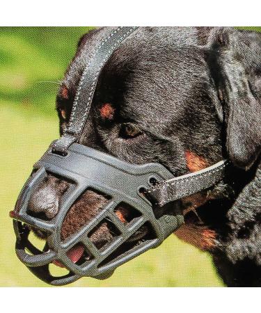 Barkless dog muzzle soft silicone muzzle for dogs bite chew and bark enables drinking and panting used with collar 1 (snout 6 -7 ") Black