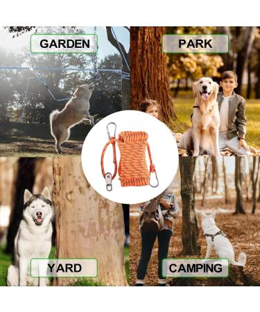Dog Tie Out Cable -OZHOMY 50ft Portable Dog Run Trolley System Reflective Strip for Camping Parks Outdoor for Large Medium Small Dogs up to 250lbs (Orange) 50ft Orange - Buy Online on GoSupps.com