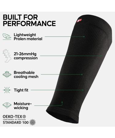 DANISH ENDURANCE Graduated Calf Compression Sleeves - Solid Black XXL | 21-26 mmHG for Men & Women - Buy Online on GoSupps.com