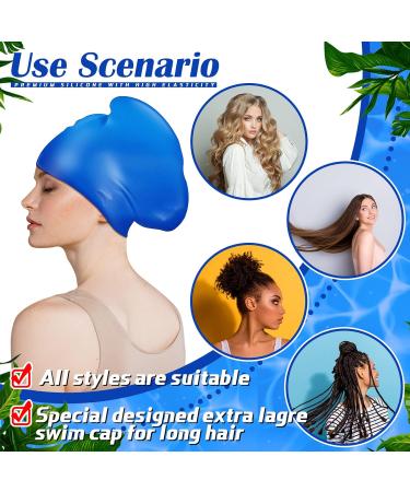 6 Pack Extra Large Silicone Swim Cap for Long Hair, Braids, Dreadlocks - Waterproof Bathing Cap for Men and Women - Black Blue - Buy Online on GoSupps.com