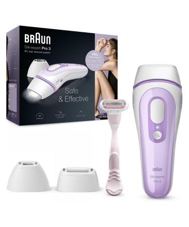 Braun IPL Silk Expert Pro 3 Visible Hair Removal Venus Razor And Precision Head Perfect For Sensitive Skin Alternative For Laser Hair Removal PL3132 White/Lilac