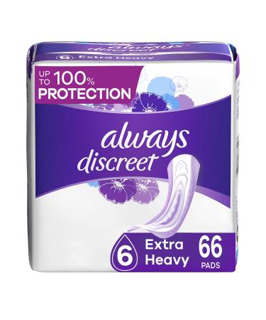 Always Discreet, Incontinence & Postpartum Pads For Women, Extra Heavy Overnight Absorbency, Regular Length, 33 Count X 2 Packs (66 Count Total) 33 Count (Pack of 2)