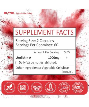 Urolithin A Supplement 1000mg - Mitochondrial Supplements Support - Advanced Healthy Anti-Aging and Cellular Renewal - Muscle Strength - Endurance and Longevity - Ultra Micronized - 120 Capsules - Buy Online on GoSupps.com