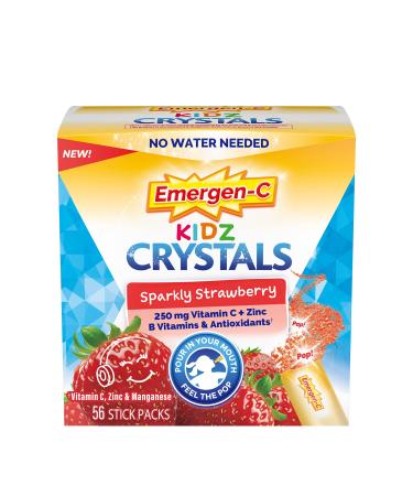 Emergen-C Kidz Crystals On-The-Go Immune Support Supplement with Vitamin C B Vitamins Zinc and Manganese Sparkly Strawberry - 56 Stick Packs