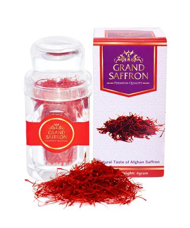 GRAND SAFFRON Threads - Premium Quality Original Saffron Spice - 100% Organic Saffron (Super Negin) Used For Cooking/Tea/ 4 Grams Glass Jar | 0.14 oz 4.0 Grams
