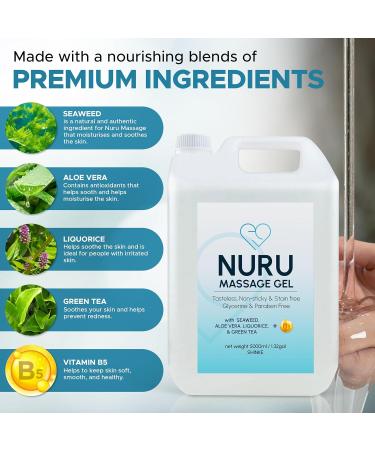 Gel de massage Nuru 5000ml | Formul avec des algues naturelles du th vert de l'extrait de r glisse de la vitamine B5 et de l'aloe vera biologique | base d'eau | Sans parab ne ni glyc rine Shinke - (5 000 ml) - Buy Online on GoSupps.com