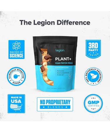 Legion Plant+ Chocolate Vegan Protein Powder - Rice and Pea Blend | Gluten & GMO Free, Naturally Sweetened | 20 Servings - 1.61 lbs - Buy Online on GoSupps.com