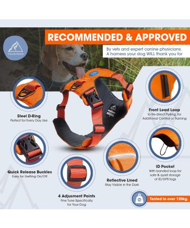 TOUGHDOG Explorer Dog Harness | No Pull, Adjustable, Padded, Durable | Reflective, Easy On/Off | Medium Storm Grey - Buy Online on GoSupps.com