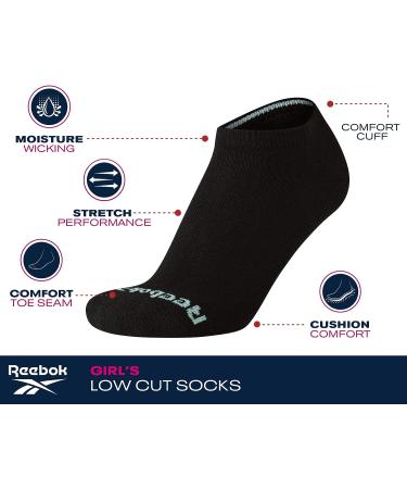 Reebok Girl's Cushioned Comfort No-Show Ankle Socks (12 Pack) - Black Multi, Size Large - Buy Online on GoSupps.com