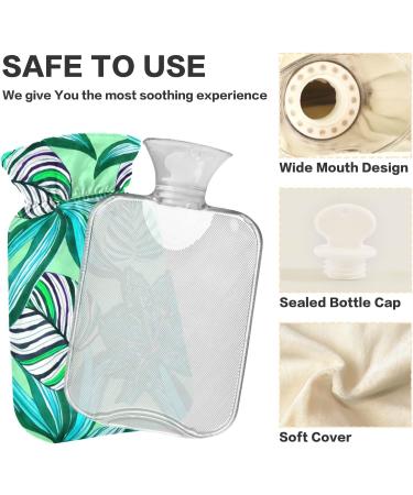 NAANLE 2L Transparent Hot Water Bottle - Green Palm Leaf Design for Back Pain Relief Hand & Foot Warmer Neck Warmth & Cold Therapy - Buy Online on GoSupps.com