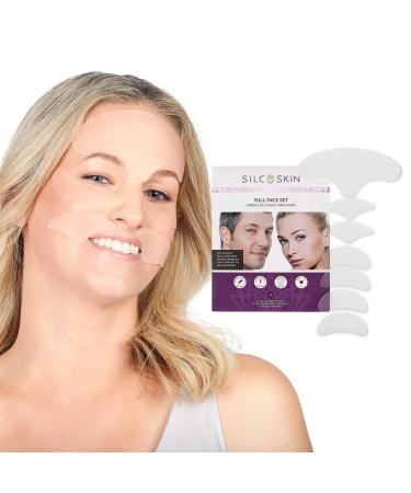 SilcSkin Full Face Set Helps with Face & Brow Wrinkles from Sun Aging Side Sleeping Reusable Self Adhesive Medical Grade Silicone 1 Brow Pad 4 Eye Pads 2 Multi-Area Pads - 45 Day Supply