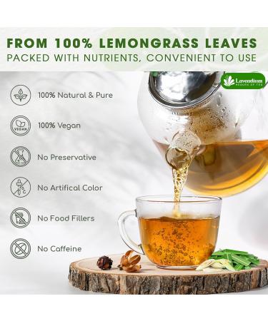 Lavendium 100g (3.5oz) Lemongrass Dried Leaves (Cut & Sifted) 100% Natural & Pure Lemongrass leaves Lemongrass Herbal Tea. Lemongrass Leaf Tea. No Sugar No Caffeine No Gluten Vegan. - Buy Online on GoSupps.com
