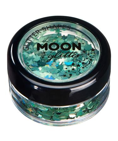 Holographic Glitter Shapes by Moon Glitter - Green - Cosmetic Festival Makeup Glitter for Face Body Nails Hair Lips - 3g