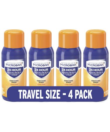 Microban Disinfectant Spray, Travel Size 24 Hour Sanitizing Spray, Citrus Scent, 4 Count (2.8 fl oz Each) 2.8 Fl Oz (Pack of 4)