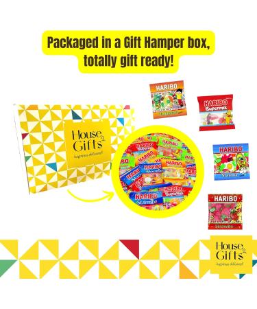 Haribo Sweets Hamper Gift Box - 50 Mini Bags | Supermix, Starmix, Tangfastic, Strawbs | Kids Party Bag Fillers - Buy Online on GoSupps.com