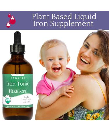 Herb Lore Iron Tonic - Organic Liquid Iron Drops Supplement for Kids & Women - Baby Infant & Toddler Friendly - Plant Based Vegan Gentle Non Constipating Herbal Tincture (4 fl oz) 4 Fl Oz (Pack of 1) - Buy Online on GoSupps.com