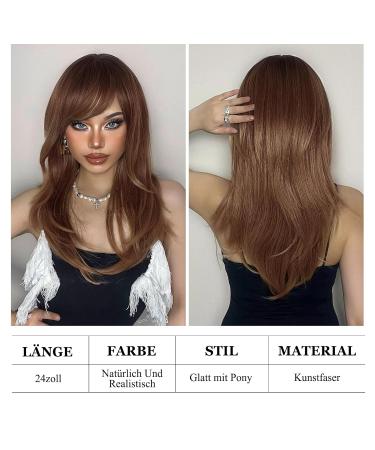 Testar Long Brown Wigs for Women - Layered Air Bangs Glued Natural Art Hair for Daily & Party Wear - Buy Online on GoSupps.com