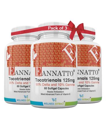 E Annatto Tocotrienols Deltagold 125mg Vitamin E Tocotrienols Supplements 60 Softgel Tocopherol Free Supports Immune Health & Antioxidant Health (90% Delta & 10% Gamma) (Pack of 3) 60 Count (Pack of 3)
