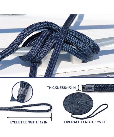 TetherTite 1/2 Inch 25 Ft Marine-Grade Double-Braided Nylon Dock Line for Boats - 2 Pack Navy Blue - Buy Online on GoSupps.com
