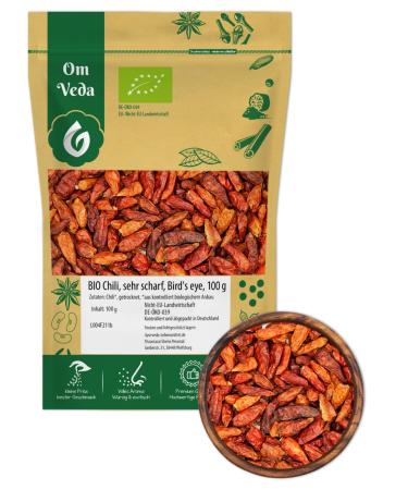 Organic chili peppers |Birds Eye Chili whole |Very sharp level of sharpness 9 |Red dried chilli pod |Bio Chili |Aroma protection |100g 1 piece (1 Pack) - Buy Online on GoSupps.com
