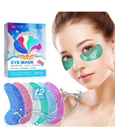 IDUCEN Eye Mask 12 Pairs Eye Gel with Natural Marine Collagen Pearl Eye Mask for Puffy Eyes and Dark Circles and Bags Anti-Aging Eye Patches Wrinkle Reduction 0.49 Ounce (Pack of 12)