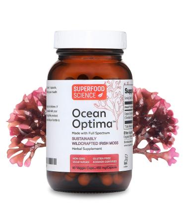 Ocean Optima Organic Sea Moss Capsules (Chondrus crispus) for Skin Nail Hair and Gut Naturally Occurring Kosher Iodine for Thyroid Support Single-Ingredient Wild Irish Seamoss Vegan 90 Servings