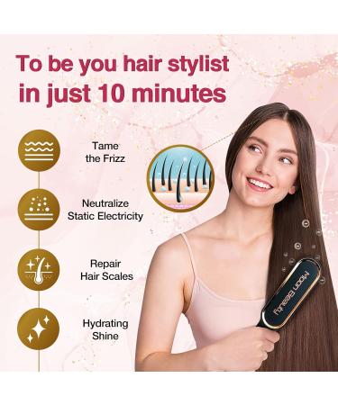 Black Hair Straightener Brush - Ionic Hair Styling Tool Fast Heating 5 Temp Settings Anti-Scald & Auto-Off Safety - Professional Hair Care for Women - Buy Online on GoSupps.com