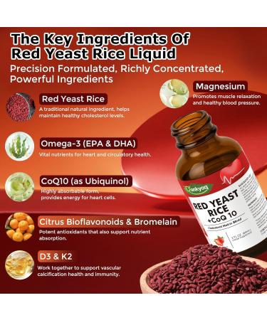 Q'ankyaq Red Yeast Rice with CoQ10 Liquid Drops 1200mg Red Rice Yeast Extract for Cholesterol Health CoQ10 200mg for Heart Support with Omega-3 Citrus Bioflavonoids & Bromelain 2 FL OZ - Buy Online on GoSupps.com