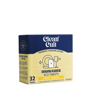 Cleancult Dishwasher Pods, Lemongrass, 32 Pods - 100% Dissolvable Dishwashing Tablets - Made From Coconut Surfactants - Wrapped in Dissolvable Film - Leaves Dishes Clean & Spotless Lemongrass 32 Count (Pack of 1)
