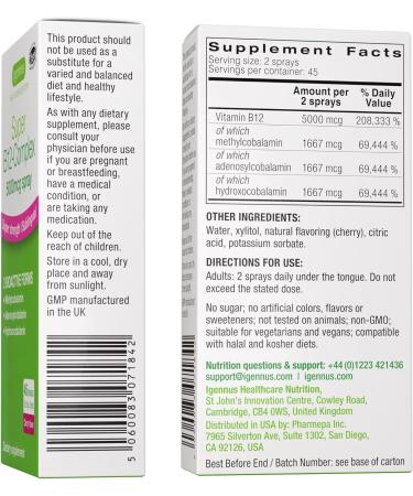 Daily Vitamin D3 + Super B12-Complex 5000mcg Vegetarian Bundle 365 2000iu Vitamin D3 Tablets + High Strength B12 Cherry Flavor Sublingual Spray by Igennus - Buy Online on GoSupps.com