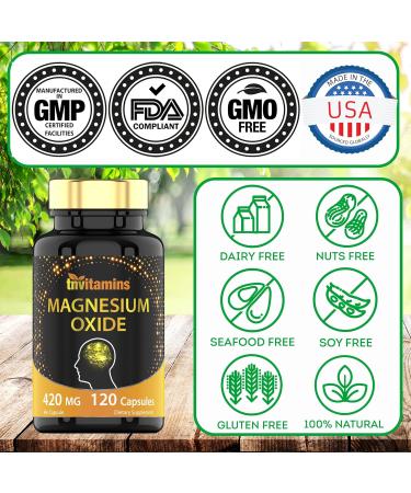 tnvitamins Magnesium Oxide 420mg - 120 Capsules | 4 Month Supply! | 100% Daily Value of Magnesium Oxide in One Capsule | Oxido de Magnesio | Non-GMO Made in The USA - Buy Online on GoSupps.com