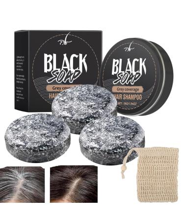 Solid Shampoo,Bar Soap For Gray Hair Natural Grey Hair Removal Soap,Reverse Grey Hair Bar Shampoo,Solid Shampoo Bar,Hair Darkening Shampoo Bar With Soap Net (3pc)