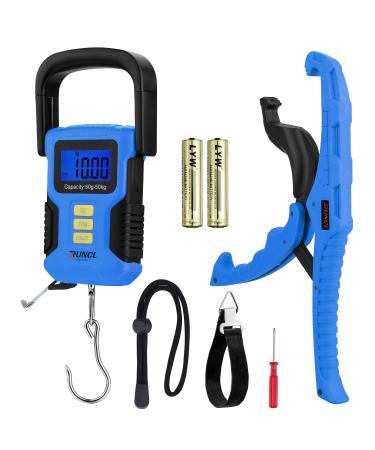 RUNCL Waterproof Fishing Scale with Lip Gripper, Fluorescent Button Digital Fish Scale 110lb/50kg - Backlit LCD Display, 40in Tape Measure - Hanging Scale for Home and Outdoor(Blue) - Buy Online on GoSupps.com