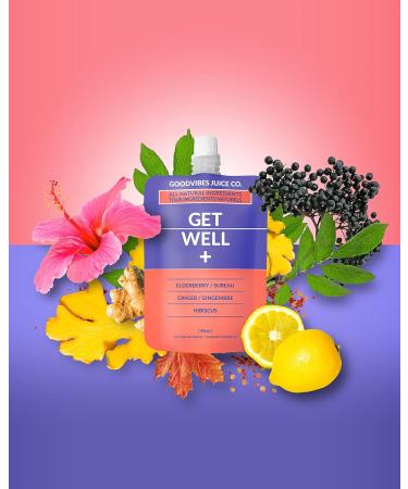 goodvibes juice co. Get Well | Natural Wellness Shot | Elderberry Ginger Hibiscus Lemon Maple Cayenne | Antioxidants Immunity Decongestion | Vegan Gluten Free | 50mL Pouch (Pack of 24) - Buy Online on GoSupps.com
